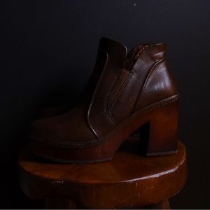 Clunky brown pump boots
